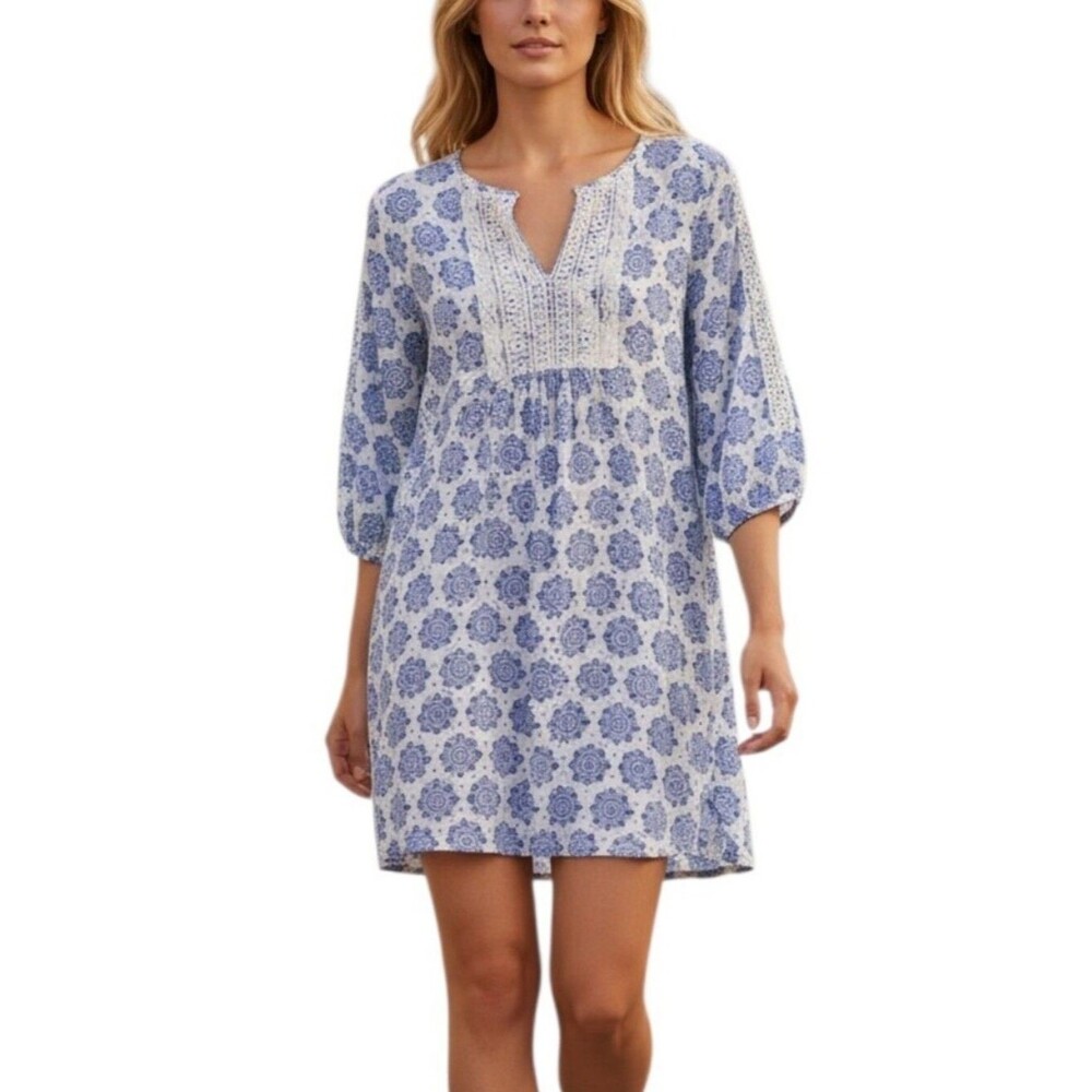 Carole Hochman Light Blue Floral Cotton Sleep Dress Nightgown